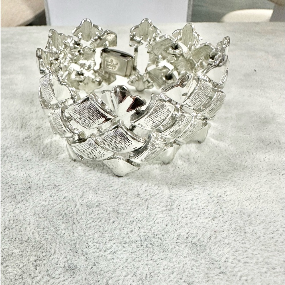 Vintage Coro with Pegasus Textured Polished Silver Tone Geometric Wide Bracelet